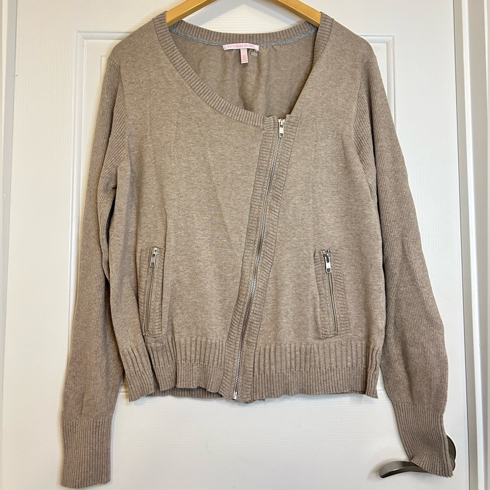 Victoria's Secret Tan Cardigan with Zipper Accents